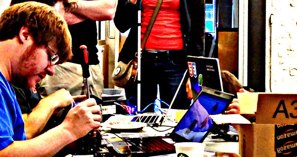 Troy going mad scientist on his bot.