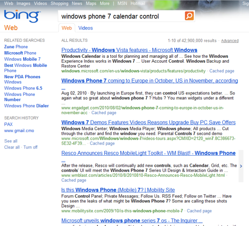 Windows Phone 7 Calendar Control Search Results