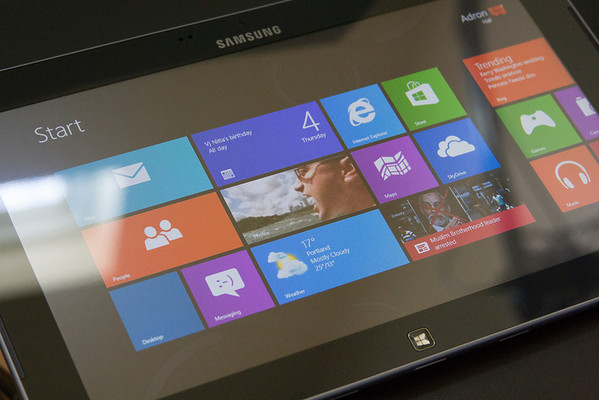 The ATIV with Windows 8 Start Screen displayed. (Click for full size)