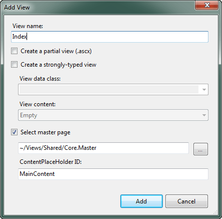 Adding the Index.aspx View Adding the Index.aspx View
