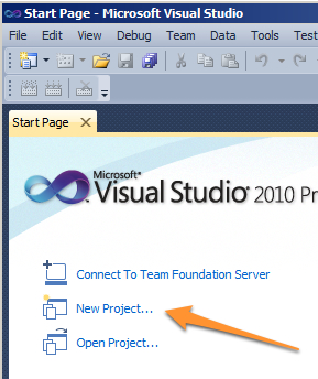 Click on the start page new project option...