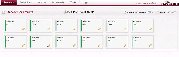 Raven DB Management console with data (Click for full size image) Raven DB Management console with data (Click for full size image)