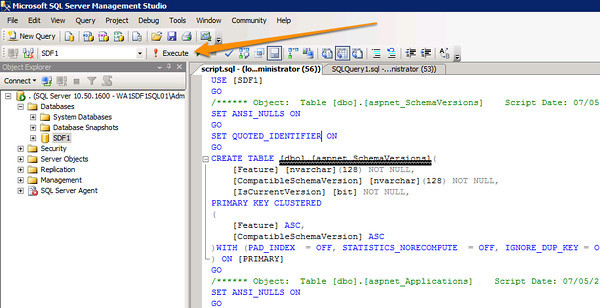 Execute the SQL Schema Create Script