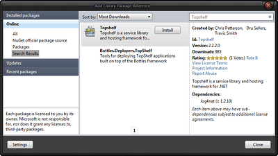 Get Topshelf Through Nuget