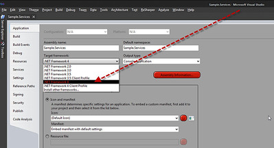 Setting the appropriate .NET 4.0 Version in the Properties Dialog