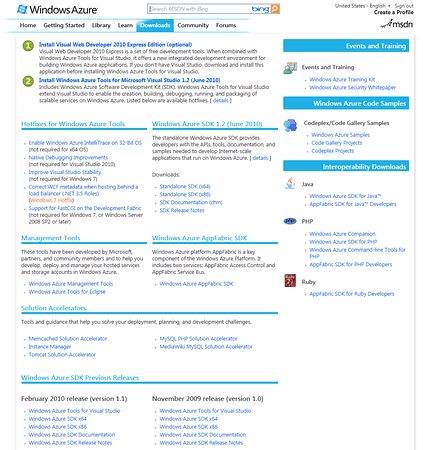MSDN Windows Azure Site