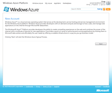 Signing up for a Windows Azure Service