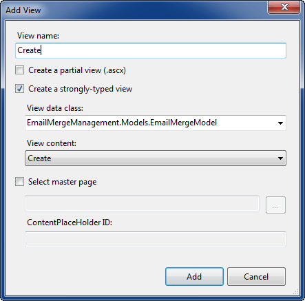 Add New View to Project Dialog