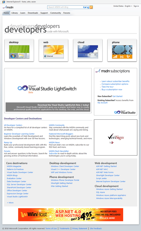 MSDN Site Home Page