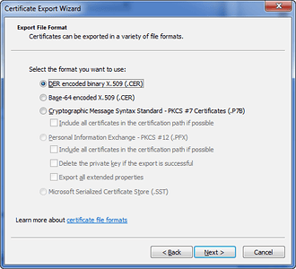 Certificate Export Wizard Certificate Export Wizard