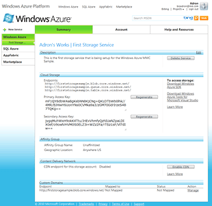 Windows Azure Storage Account Properties Windows Azure Storage Account Properties